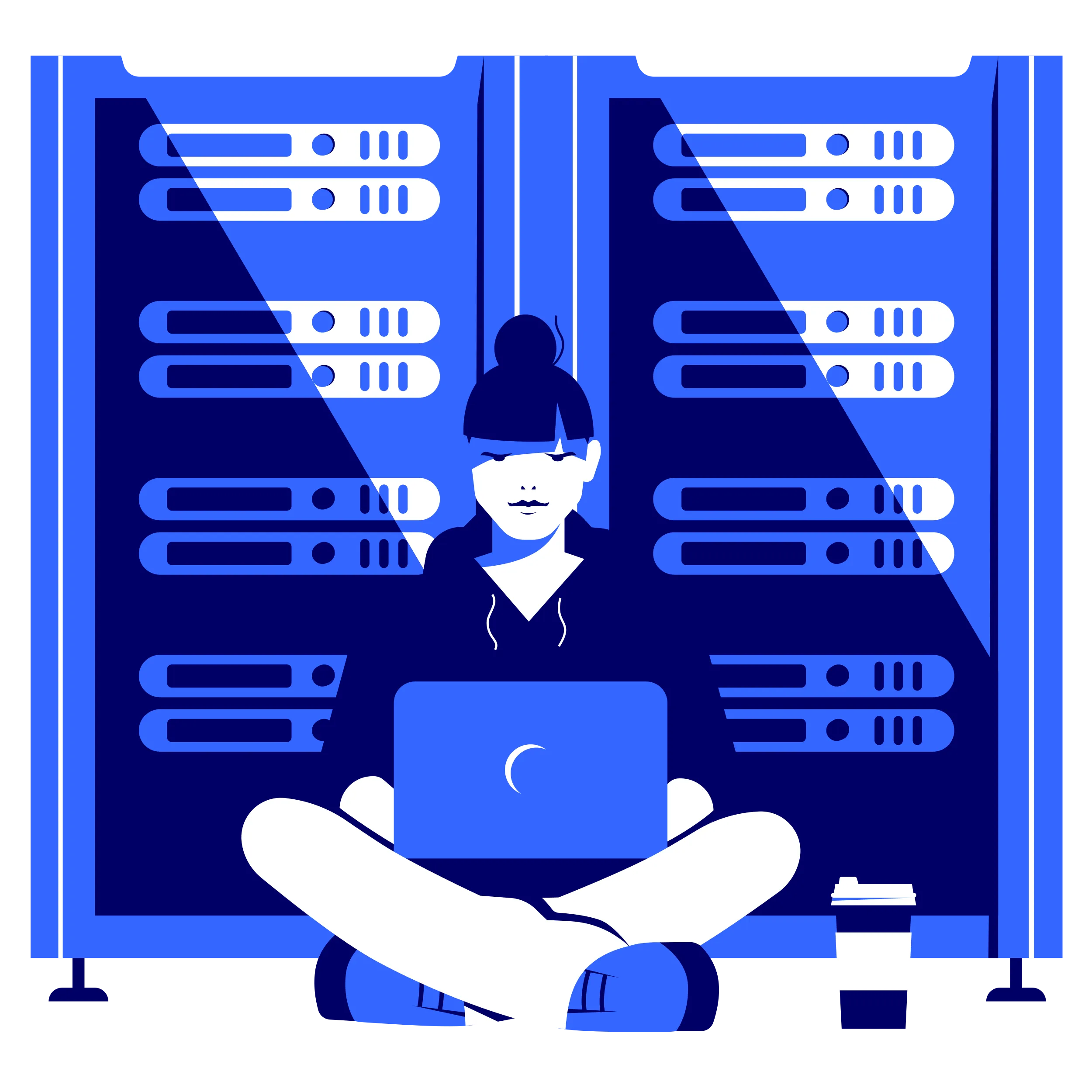 Illustration of an administrator managing a server