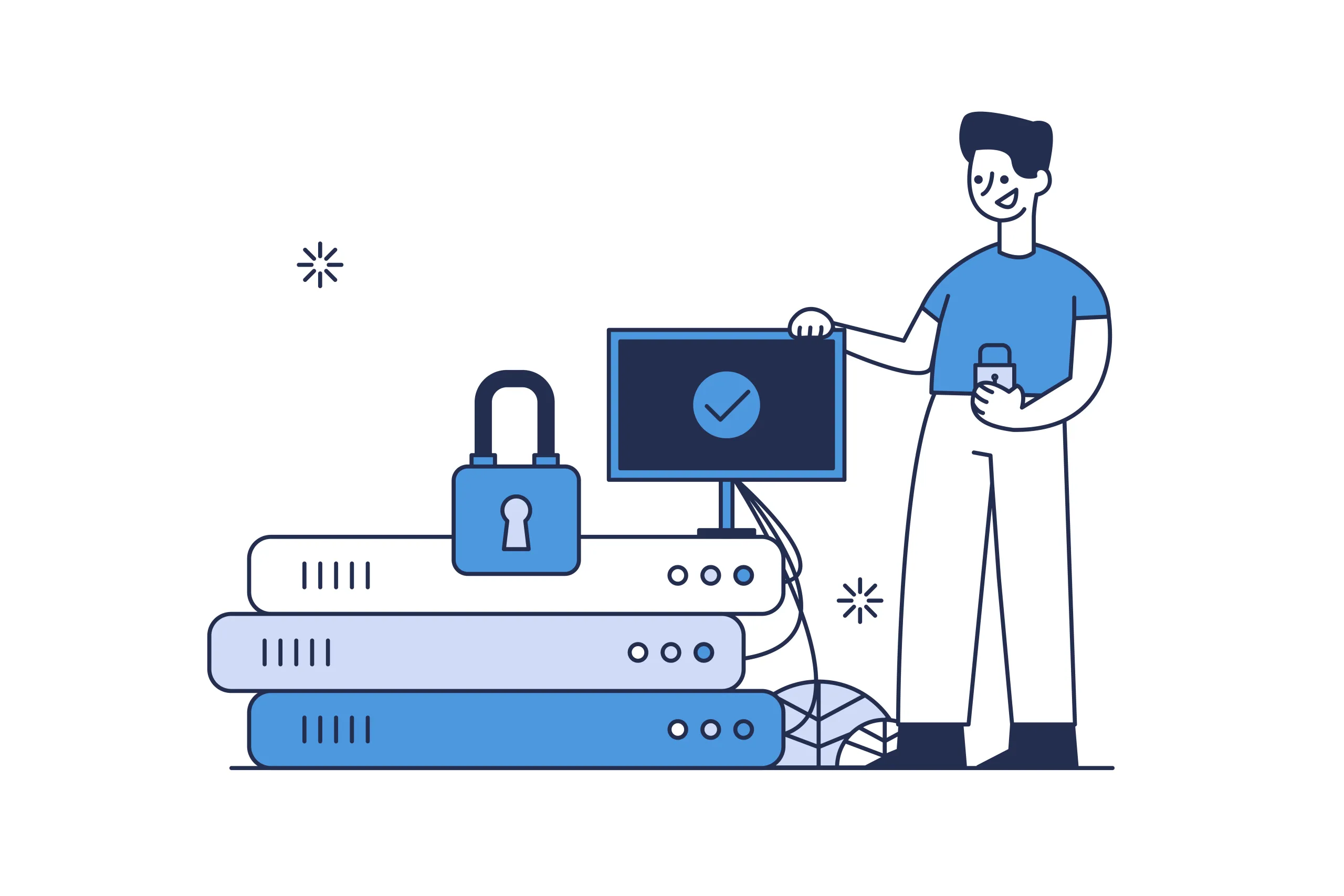 Illustration of a specialist securing a server